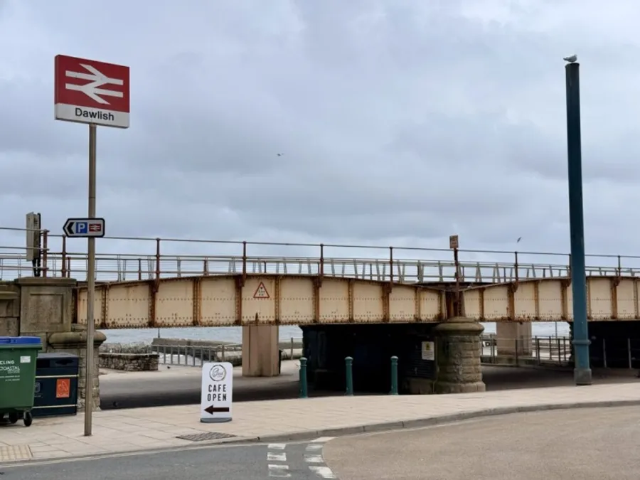 The Colonnade Viaduct carrying the railway over Dawlish Water near the station